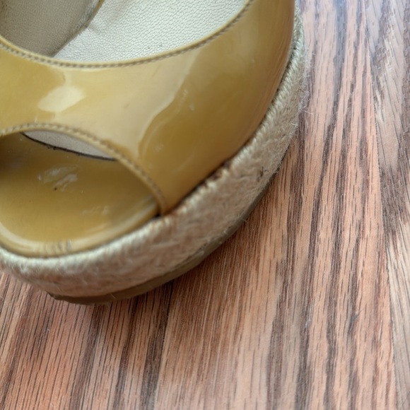 Jimmy Choo Patent Leather Vita Peep-Toe Slingback Sandals (Sand Yellow)- Size 37 - Picture 8 of 9